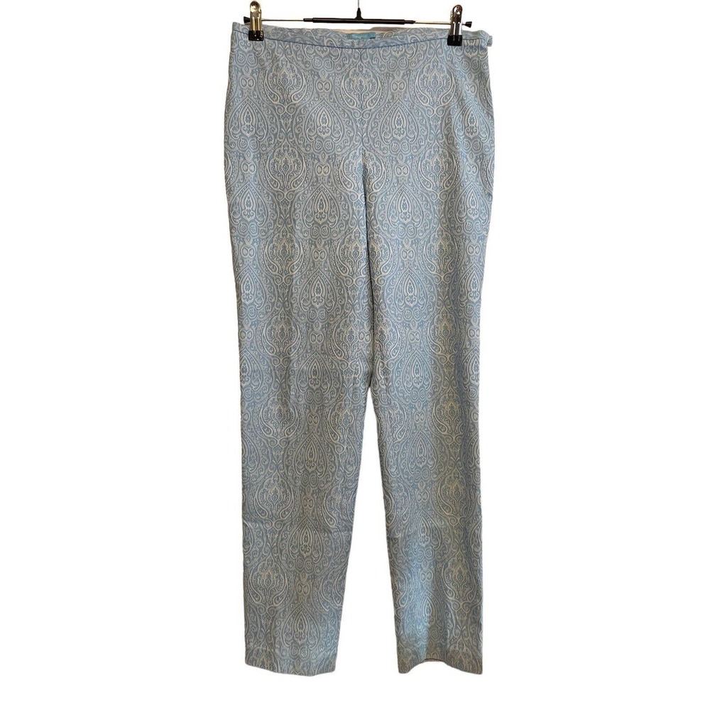 J.‎ McLaughlin Blue Paisley Jacquard Ankle Pants Size 6 Tapered Textured Stretch
